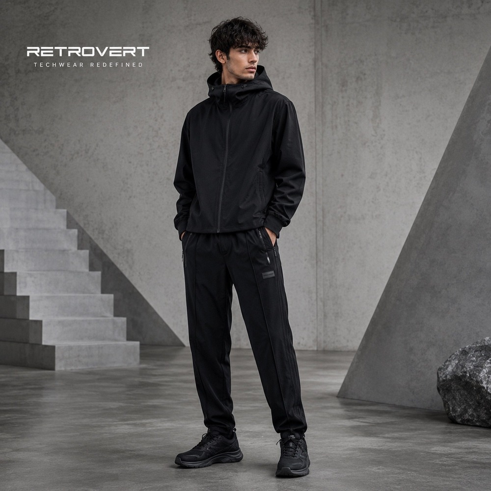 Retrovert Track Pants Mens Large Black Techwear Gorpcore Streetwear Jogger‎